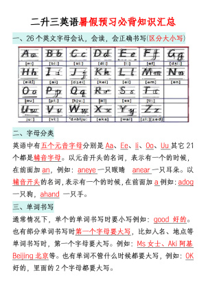 二升三英语暑假预习必背知识汇总通用版（7页）