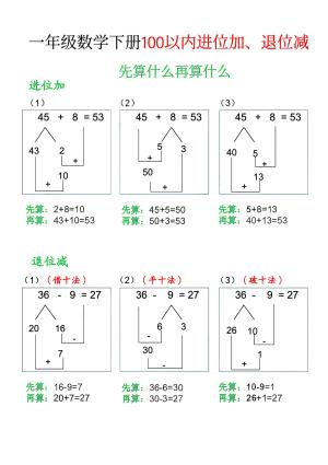 一年级下册数学一百以内进位加减法（5页）