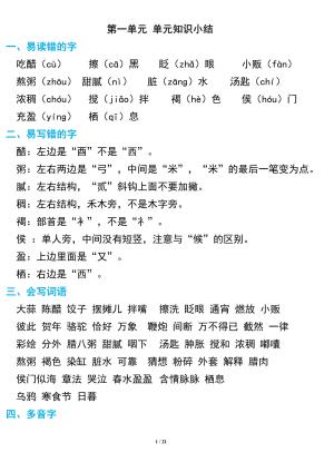 语文六年级下册期中复习知识要点（21页）