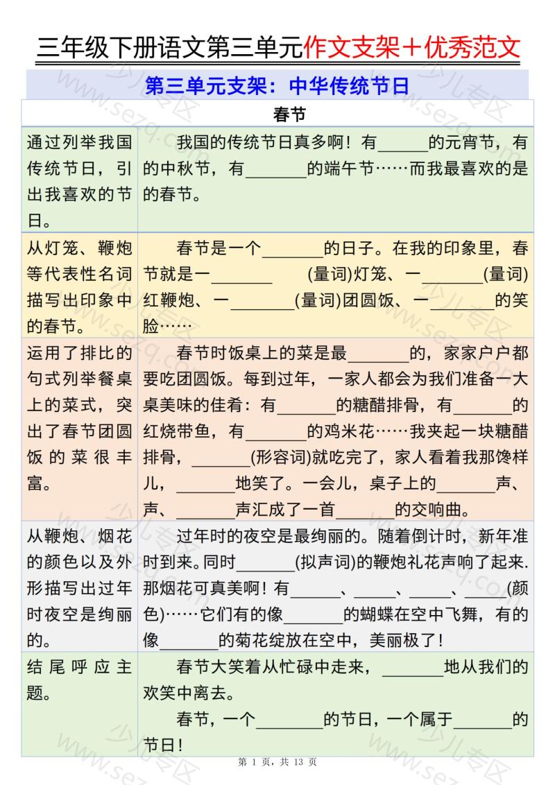文档 三下语文第三单元作文支架优秀范文 的截图预览 1