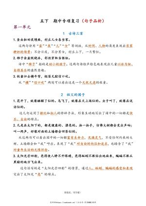 学霸5下语文期中复习资料练习含答案（22页）