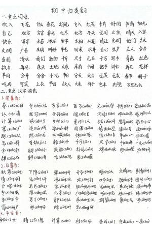 2025新一年级语文下册期中归类复习（老师手写版）（8页）