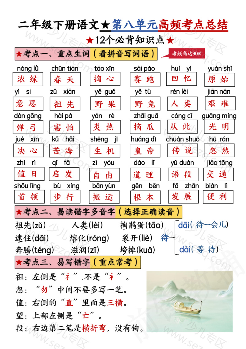 文档 二年级下册语文第八单元高频考点总结 的截图预览 1
