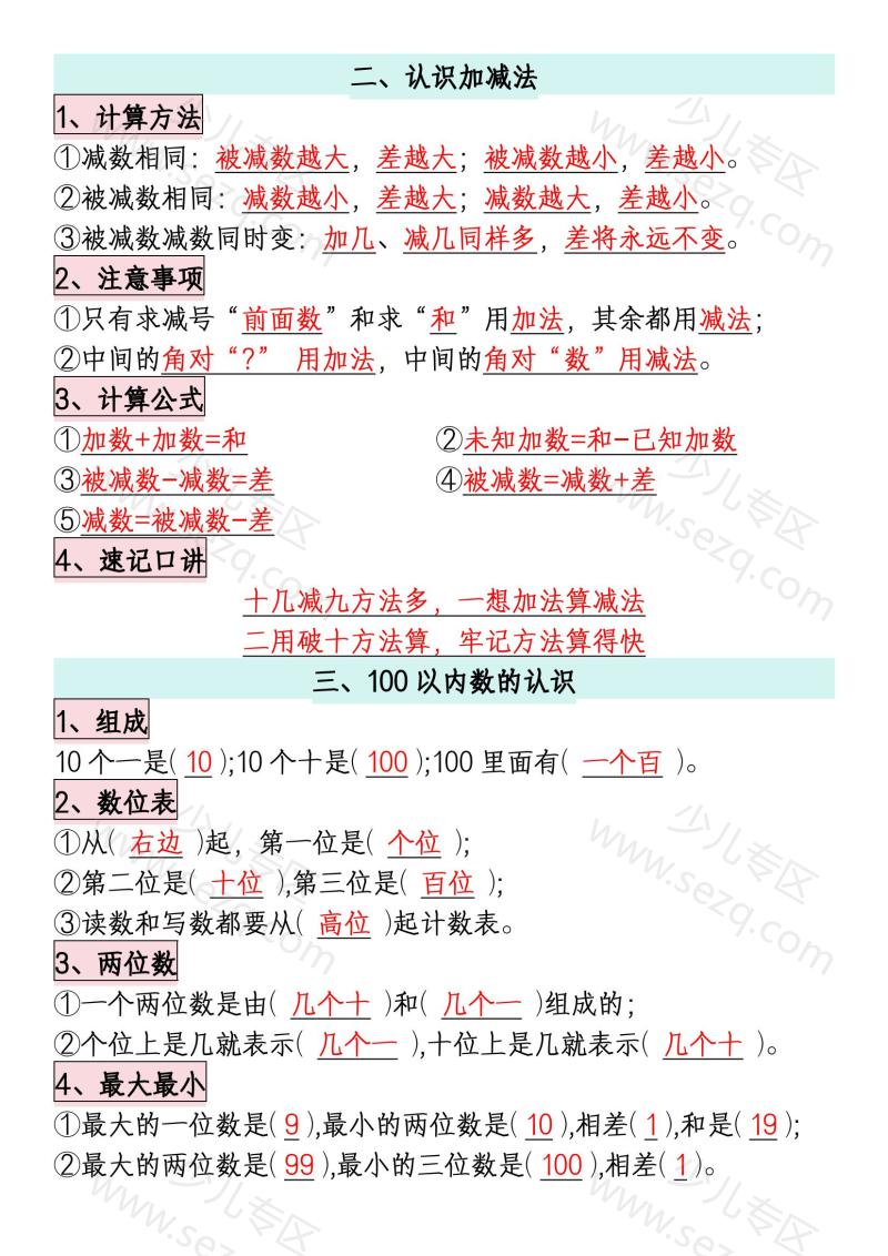 文档 一年级下册数学全册知识点汇总 的截图预览 2