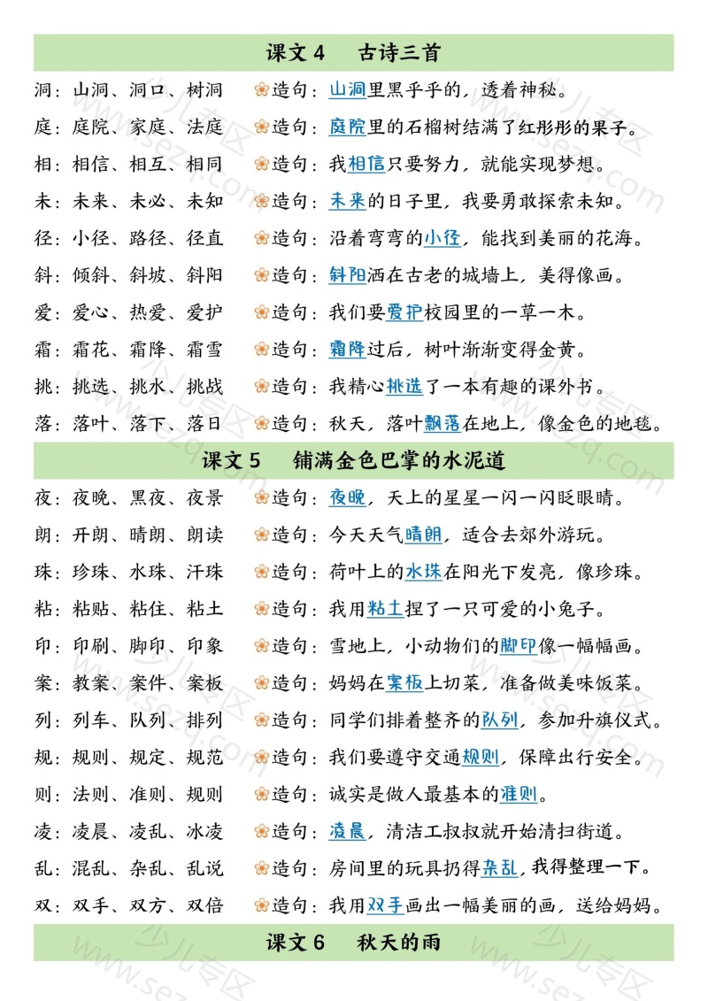 文档 二升三暑假晨读必备三上语文生字组词造句 的截图预览 2