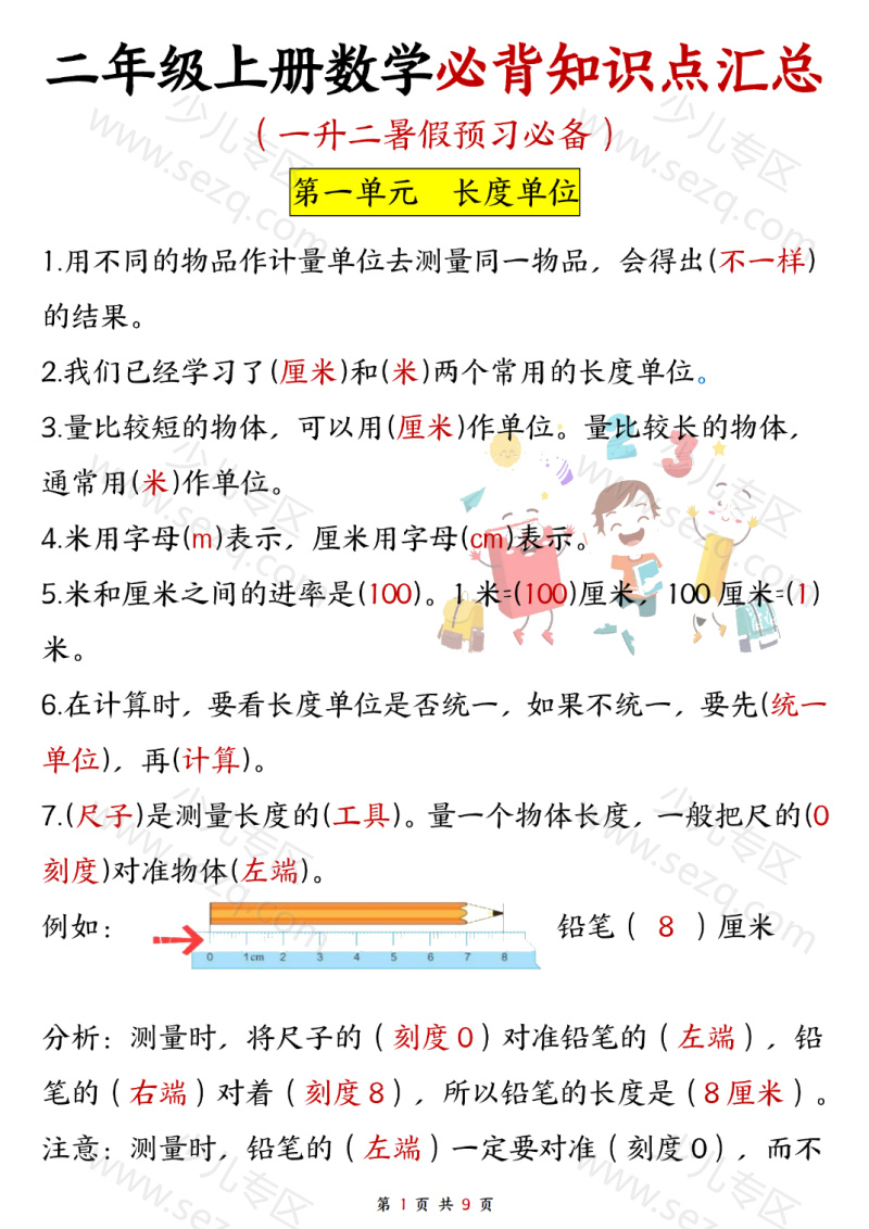 文档 二年级上册数学必背公式汇总 的截图预览 2