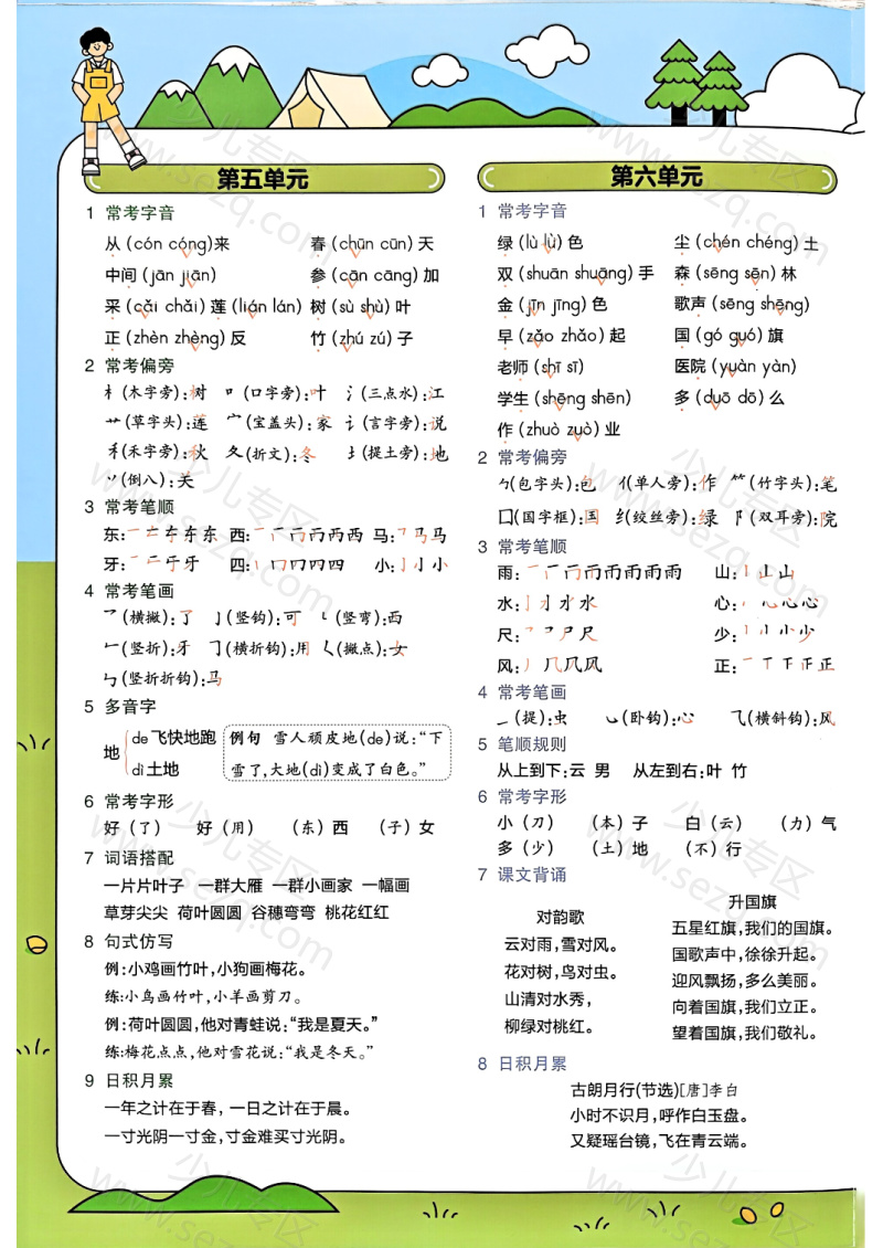 文档 25秋一年级上册语文人教版全册1-8单元知识点汇总 的截图预览 3