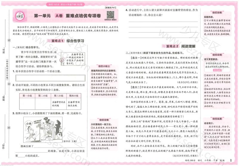 文档 6下语文25春《培优100分ab卷含答案 的截图预览 3