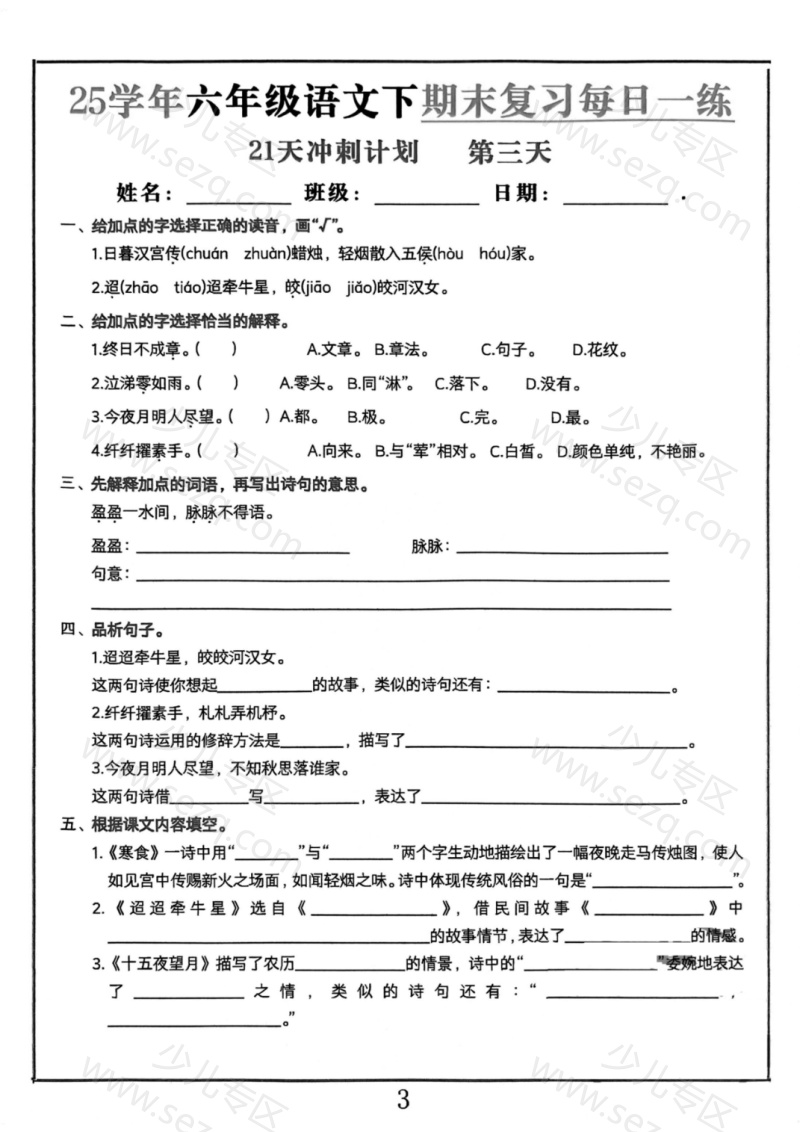 文档 25春六下语文期末冲刺21天计划(1) 的截图预览 3