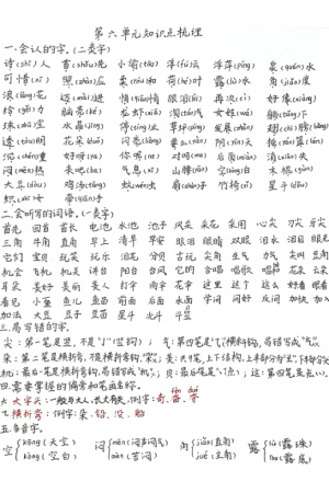 一年级下册语文第六单元知识点梳理（4页）