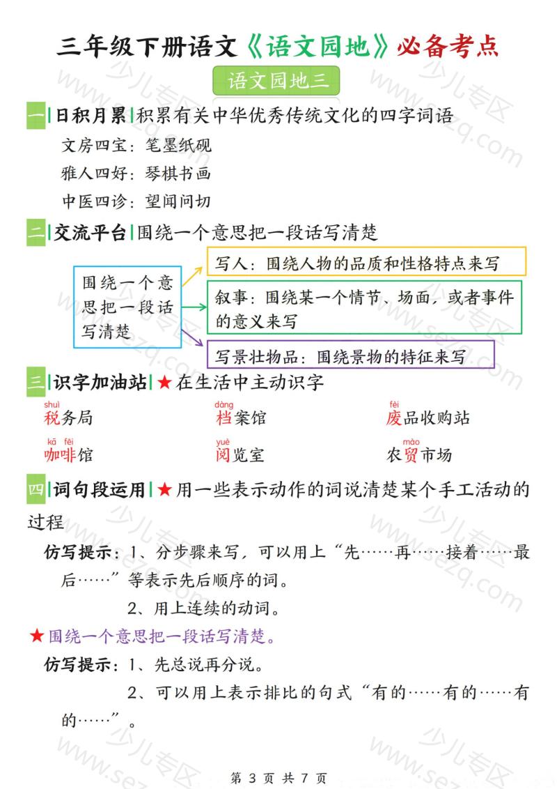 文档 三年级下册语文《语文园地》必备考点 的截图预览 3