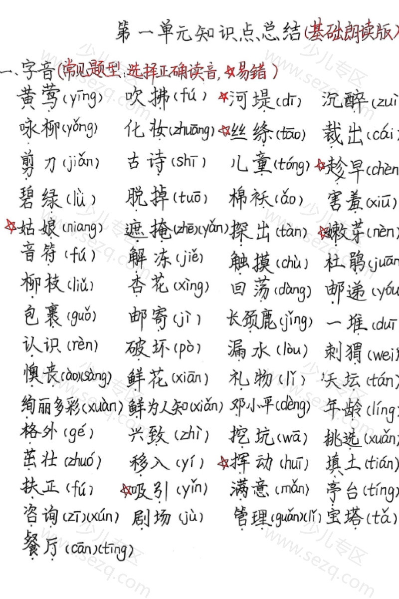 文档 25春二年级下册语文1-8单元基础知识梳理完整版(手写) 的截图预览 1