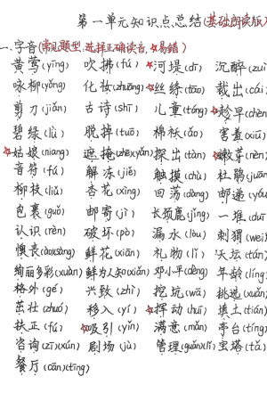 25春二年级下册语文1-8单元基础知识梳理完整版（手写)（25页）
