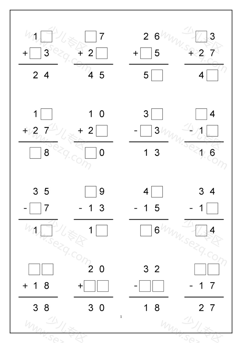 文档 一下数学100以内加减法【竖式计算】 的截图预览 1