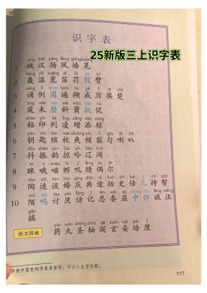 25新版三上语文识字表写字表词语表（最新版预习）（8页）