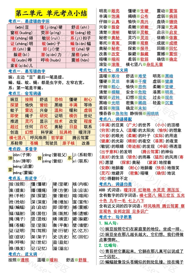文档 四上语文1-8单元考点晨读 的截图预览 2