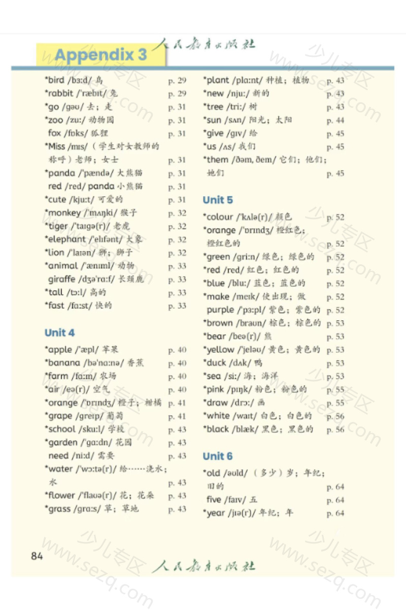 文档 新三上人教PEP单元词汇表及单词默写纸（英译中中译英） 的截图预览 2