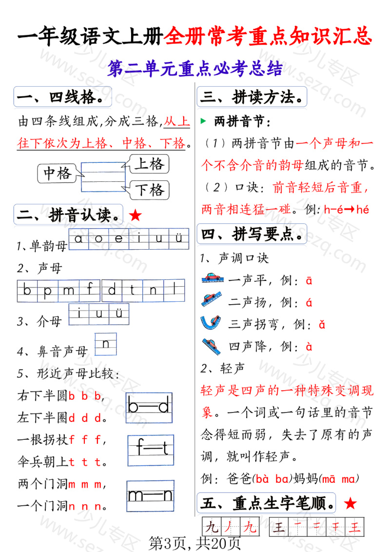 文档 25秋一上语文全册1-8单元常考重点知识汇总 的截图预览 3