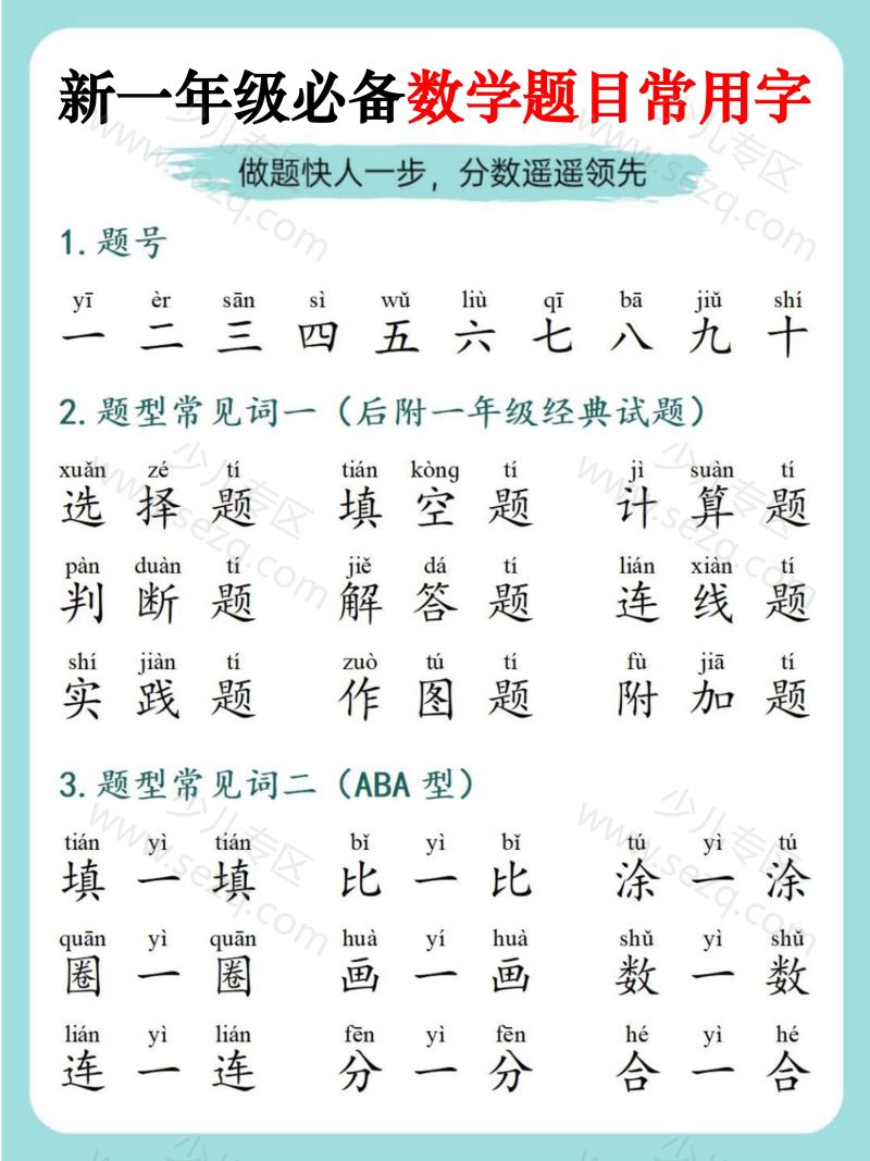 文档 25新一年级必备数学题目常用字 的截图预览 1