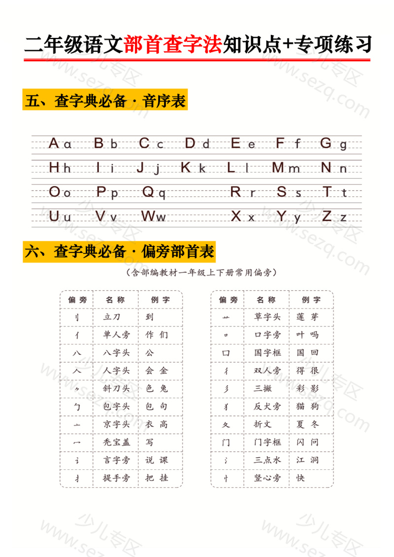 文档 25二年级语文部首查字法知识点及专项练习 的截图预览 2