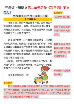 三年级上册语文第二单元习作《写日记》范文汇总（15页）