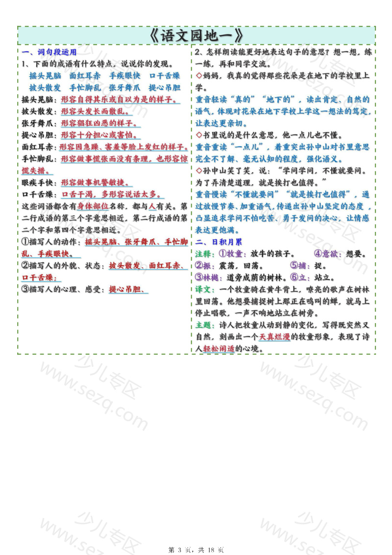 文档 25新三上语文每课重点课课贴(横版) 的截图预览 3