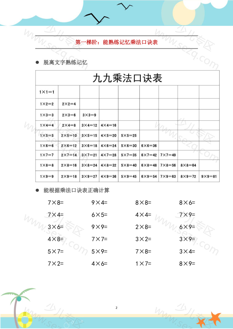 文档 25二年级上册数学乘法口诀表识记攻略 的截图预览 3