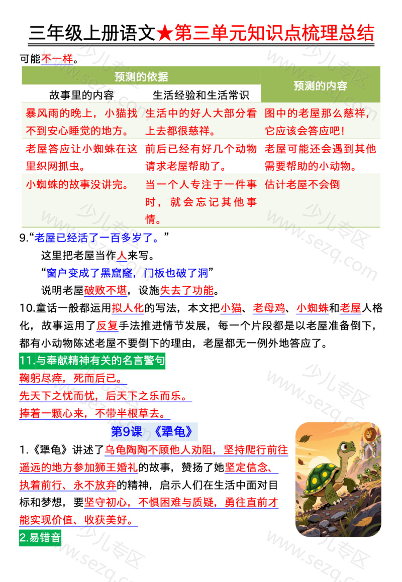 文档 25秋三年级上册语文《第三单元知识点梳理总结》 的截图预览 2