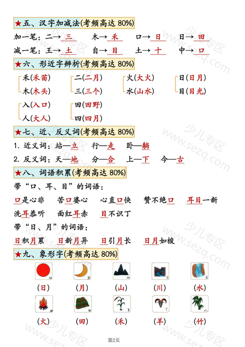 文档 25秋一年级(上)语文1-4单元考点总结 的截图预览 2